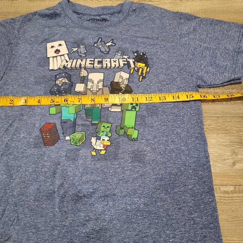 Minecraft Moisture Wicking Graphic Tee Shirt Heathered Blue Boys Size 8 Medium